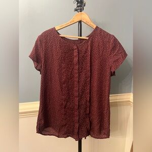 Banana Republic Maroon Dotted Blouse maroon and cream medium short sleeve